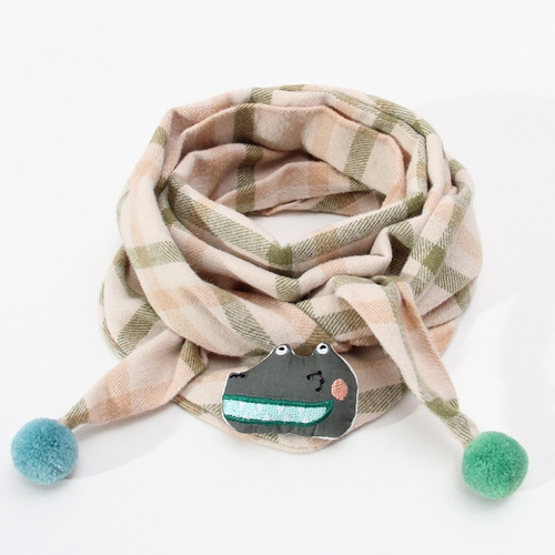 兒童棉質格紋三角圍巾(咖米綠格)