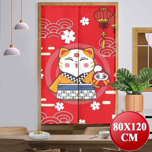 日式招財貓門簾-紅燈籠(80*120cm)