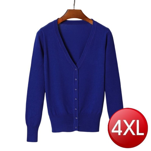 素色V領針織外套(寶藍色4XL)