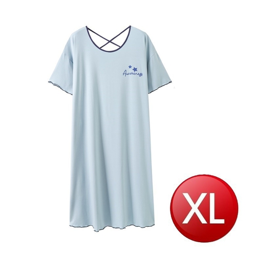 莫代爾休閒印花連身裙(淺藍色XL)