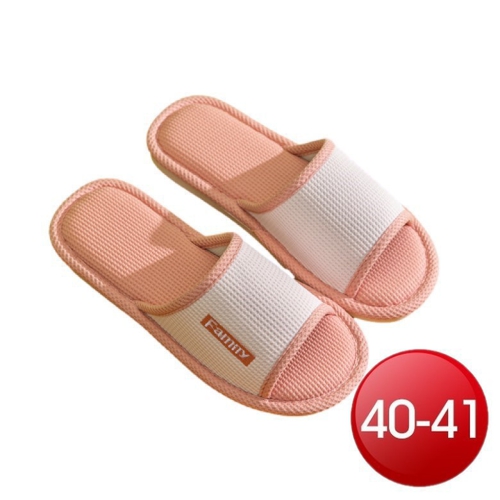 簡約雙色亞麻棉拖鞋-粉色(40-41)