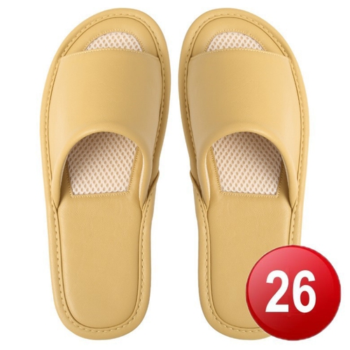 簡約透氣網布皮拖鞋-淺黃色(26)