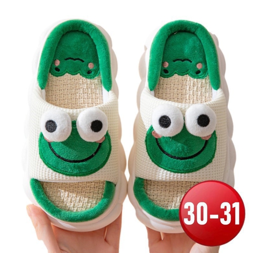兒童可愛動物亞麻棉拖鞋-青蛙(30-31)