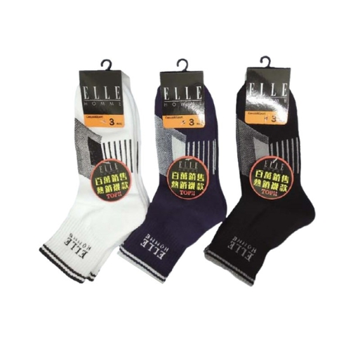 ELLE HOMME法式條紋氣墊運動襪3入(顏色隨機)