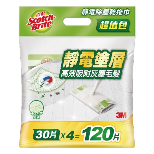 3M 百利靜電除塵乾拖巾超值包(30張/包；4包/袋)