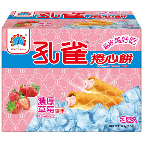 孔雀 捲心餅(濃厚草莓63gx3包)